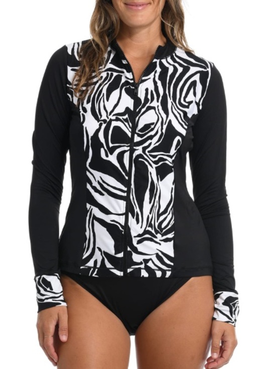 24th & Ocean Other - Women's Rash Guard 24th & Ocean Black & White Zip Front Rash Guard UPF 50 NWT L